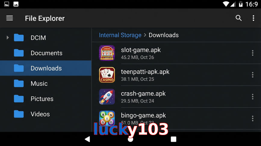 Main screen of Lucky103 gameapk page for PK players